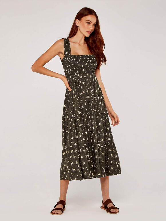 Orchid Smock Tiered Dress, Khaki, large