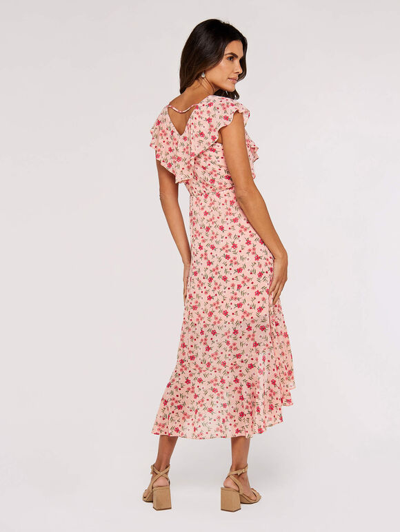 Floral Ruffle Midi Dress, Pink, large
