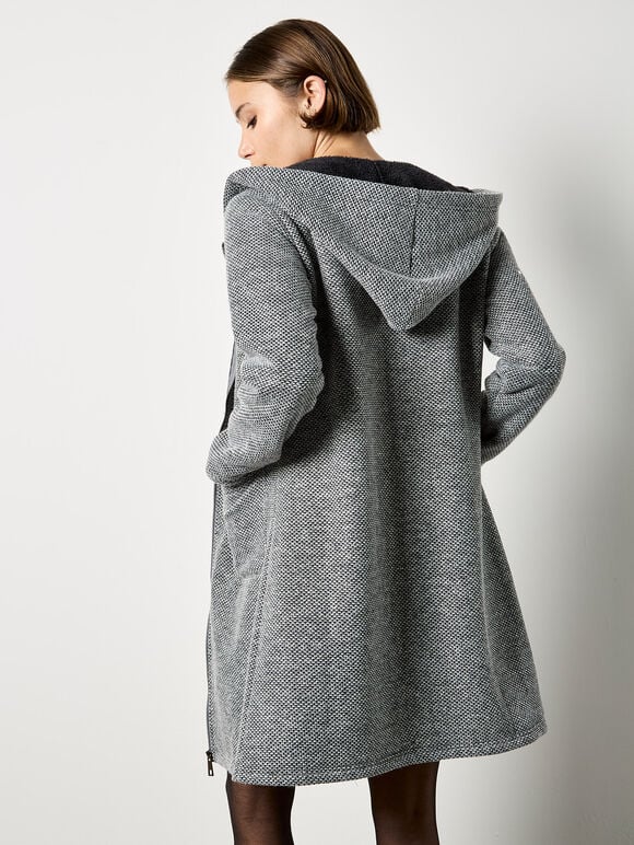 Tweed Fleece Lined Jacket, Grey, large