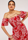 Patchwork Bardot Dress, Red, large