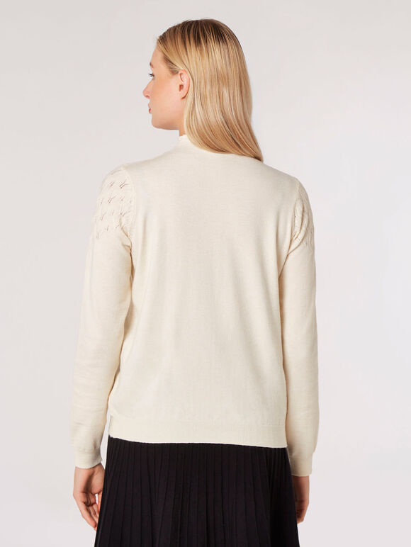 Pointelle Shell Fine Knit Jumper, Stone, large