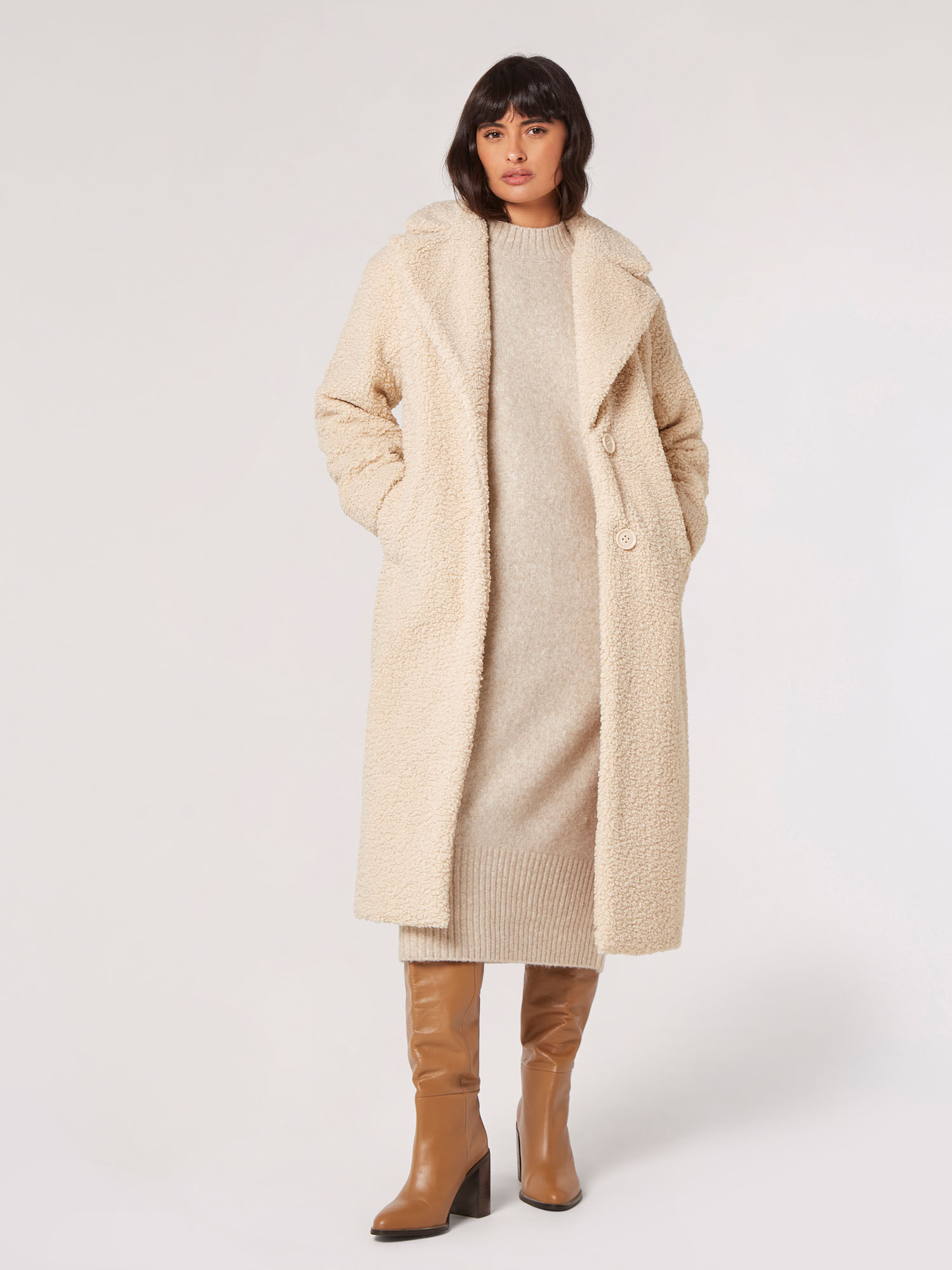 Longline Borg Teddy Coat Apricot Clothing