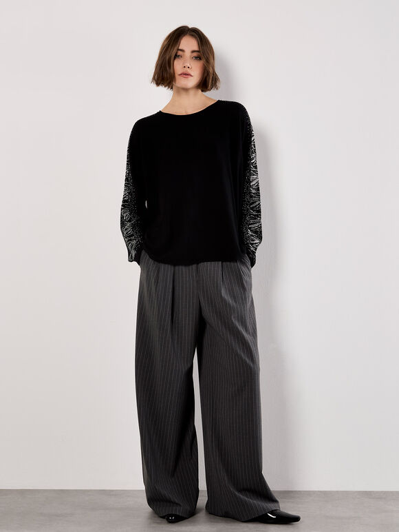 Diamante Snakeskin Sparkle Jumper, Black, large