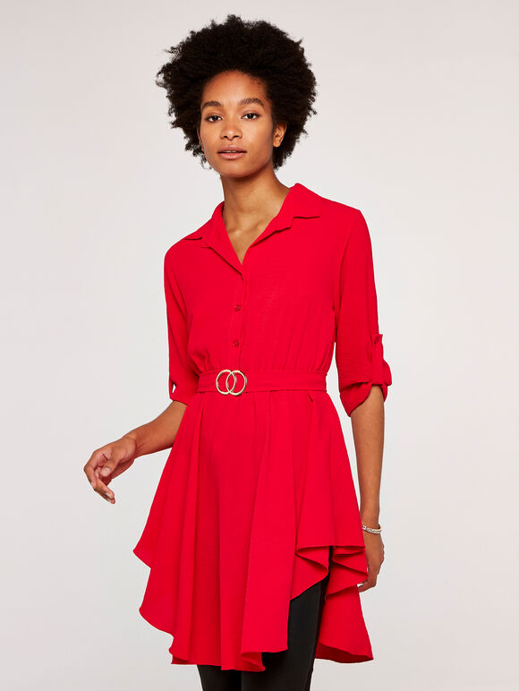 Hanky Hem Belted Top, Red, large