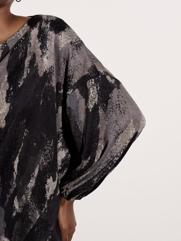 Abstract Paint Oversized Top, Grey, large