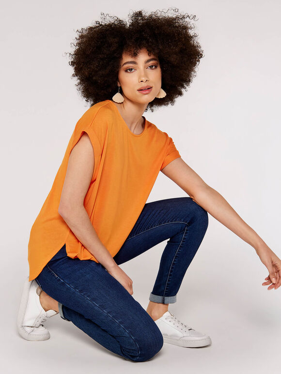 Curved Hem Tee, Orange, large