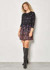 Floral Print Soft Knit Skater Mini Dress, Black, large