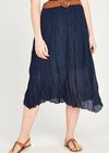 Shimmer Crinkle Midi Skirt, Navy, large