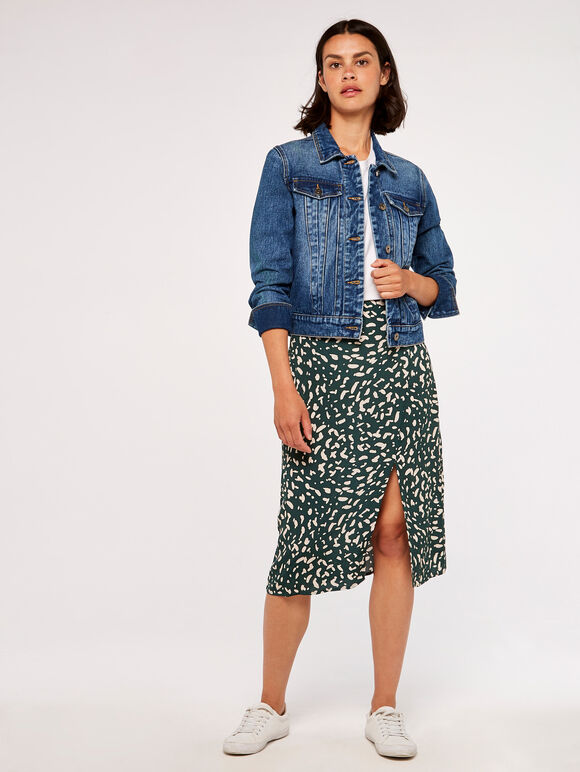 Brush Spot Wrap Skirt, Green, large
