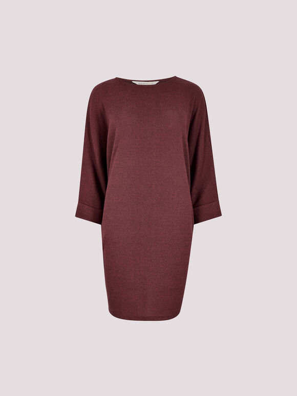Ribbed Cocoon Mini Dress, Burgundy, large