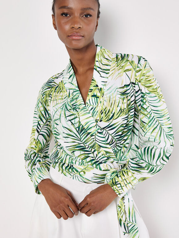 Soft Twill Tropical Wrap Top, Cream, large