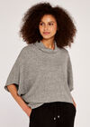 Roll Neck Ribbed Cape, Grey, large