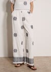 Paisley Embroidered Wide-Leg Trousers, White, large