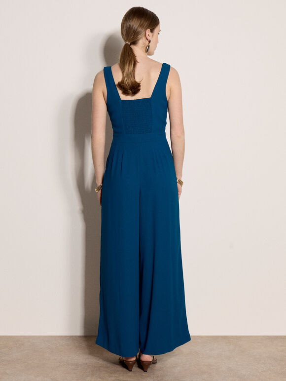 Crepe Wide-Leg Jumpsuit, Blue, large