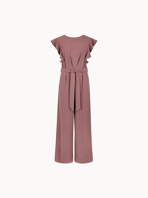 Ruffle Sleeve Jersey Jumpsuit, Purple, large