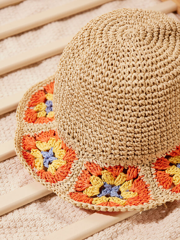 Raffia Crochet Hat, Assorted, large