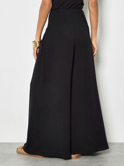 Textured Cotton Wide-Leg Trousers