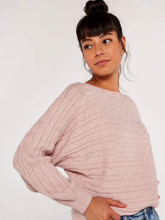 Stripe Knit Batwing Jumper, Pink, large