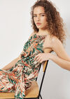 Tropical Leaf Satin Maxi Dress, Khaki, large