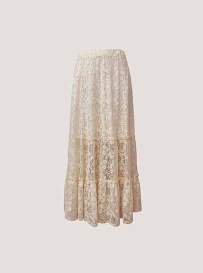 Cotton-Blend Lace Tiered Midi Skirt