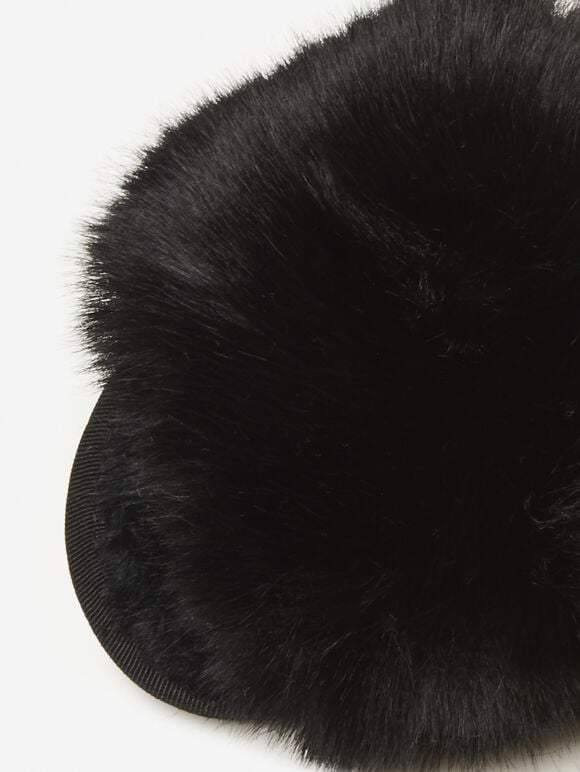 Cosy Faux Fur Luxe Slippers, Black, large