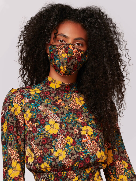 Flower Print Fashion Mask, Khaki, large