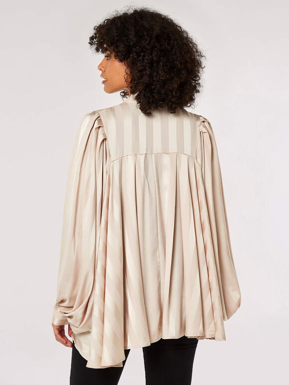 Tie-Neck Oversized Blouse, Stone, large