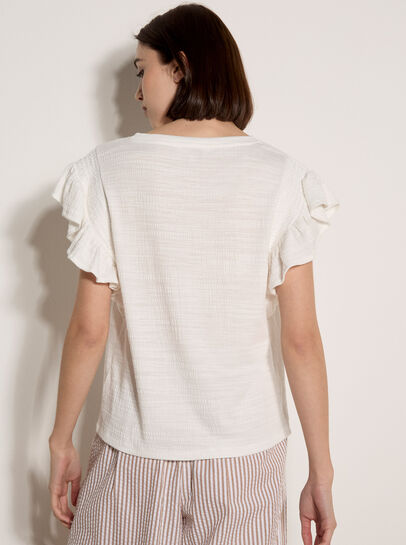 Ruffle Sleeve Textured T-Shirt