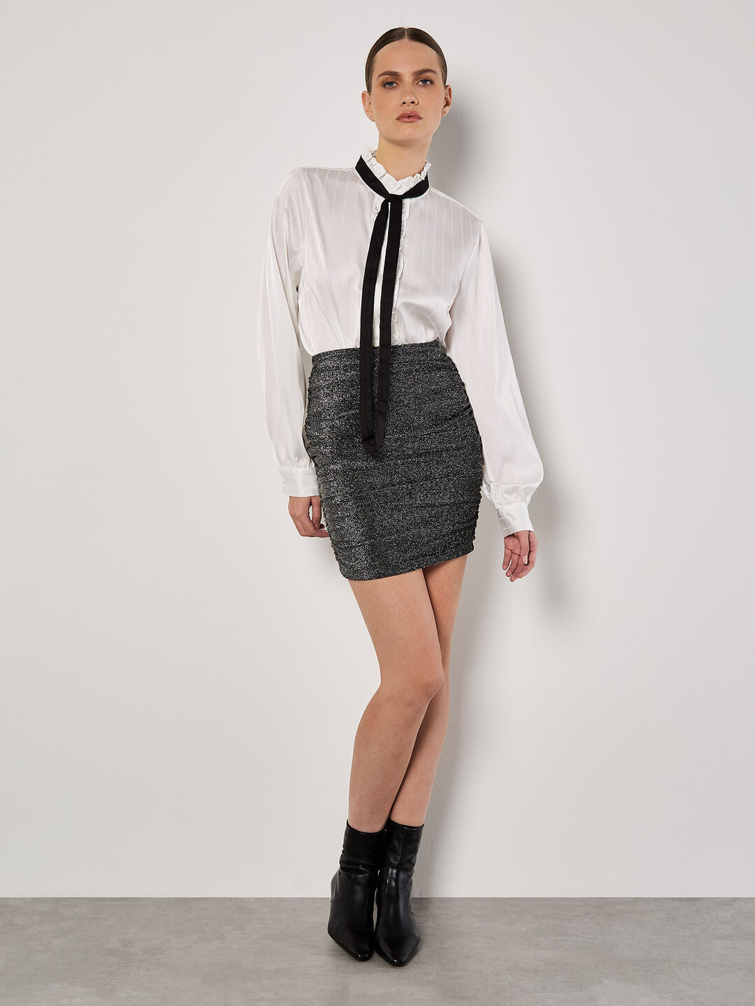 Ruched Metallic Mini Skirt
