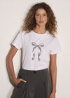 Metallic Bow Print Cotton T-Shirt, Silver, large