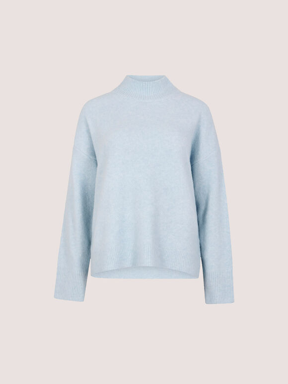 Boucl&eacute; Knit Mock Neck Jumper, Sky Blue, large