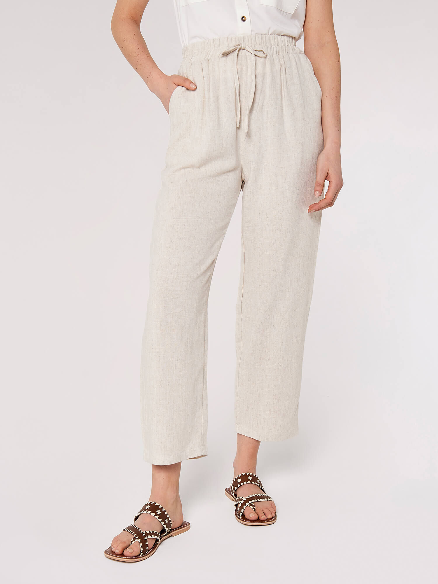 Womens beige cropped trousers on sale