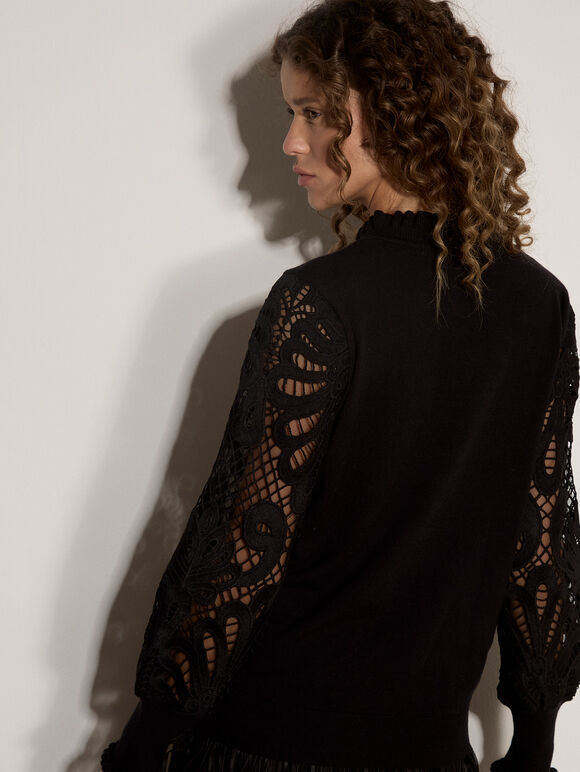 Lace Mesh Jumper, Black, large