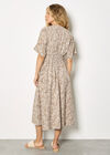 Leaf Print Shirt Midi Dress, Stone, large