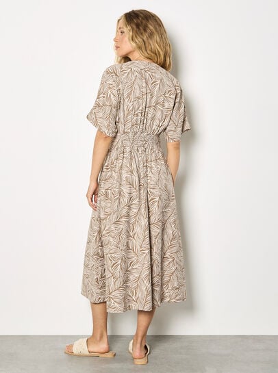 Leaf Print Shirt Midi Dress