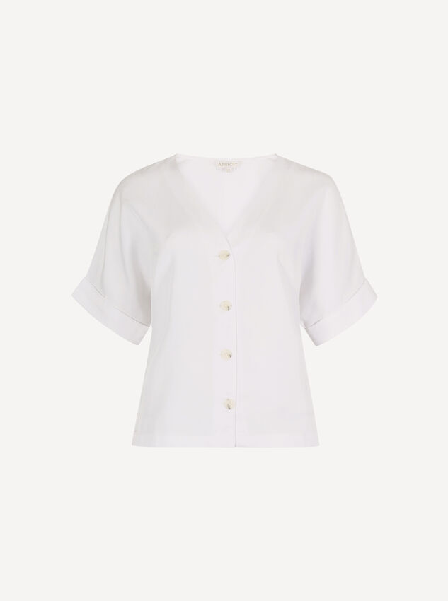 Lightweight V-neck Blouse, White, large