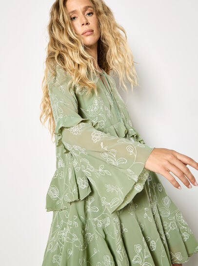 Chiffon Floral Embroidered Mini Dress