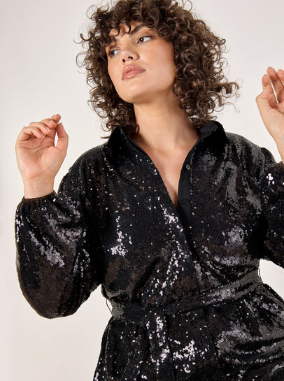 Curve Sequin Shirt Mini Dress