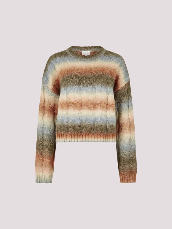 Boxy Space Dye Cable Jumper, Coral, large