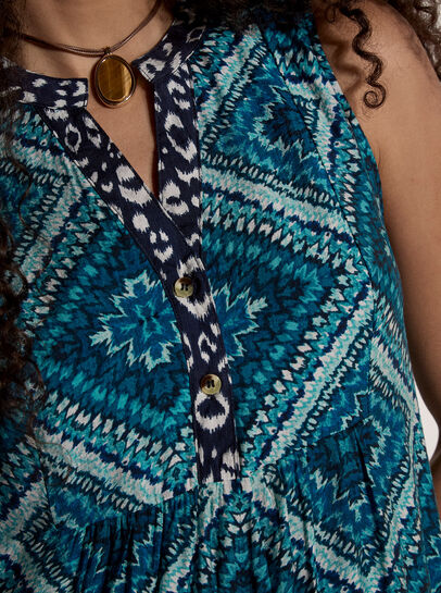 Geometric Patchwork Tiered Midi Dress