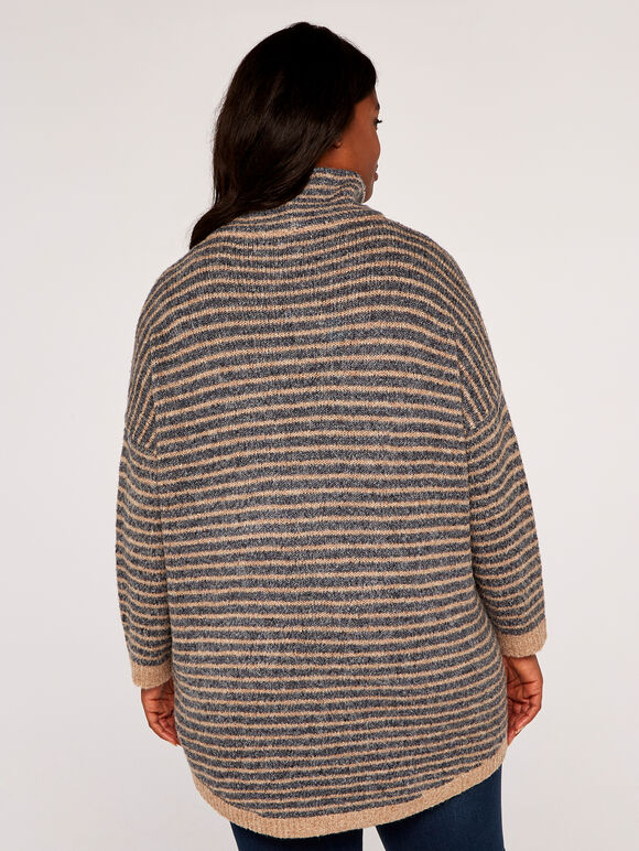 Curve-Pullover aus Bouclé mit Stehkragen und Streifen, Grau, Größe L