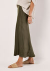 Satin Bias Midi Skirt, Khaki, large