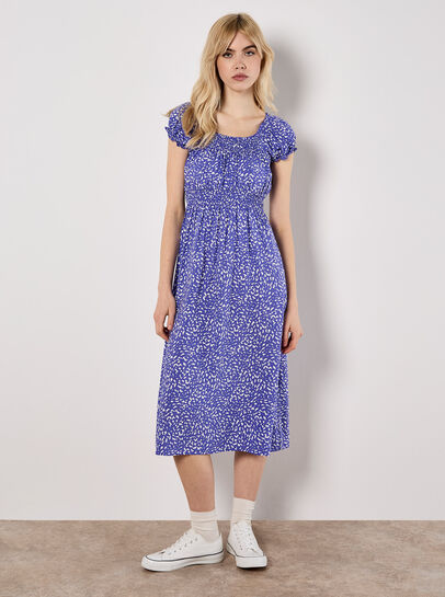 Brush Spot Milkmaid Midi Dress