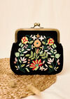Floral Hand-Embroidered Velvet Bag, Black, large