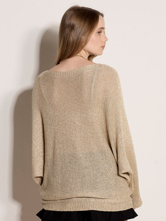 Gold Shimmer Open Knit Jumper, Mustard, large