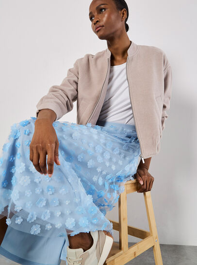 Applique Flowers Tulle Midi Skirt