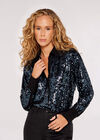 Sequin Button Down Shirt, Dark Grey - Charcoal, large