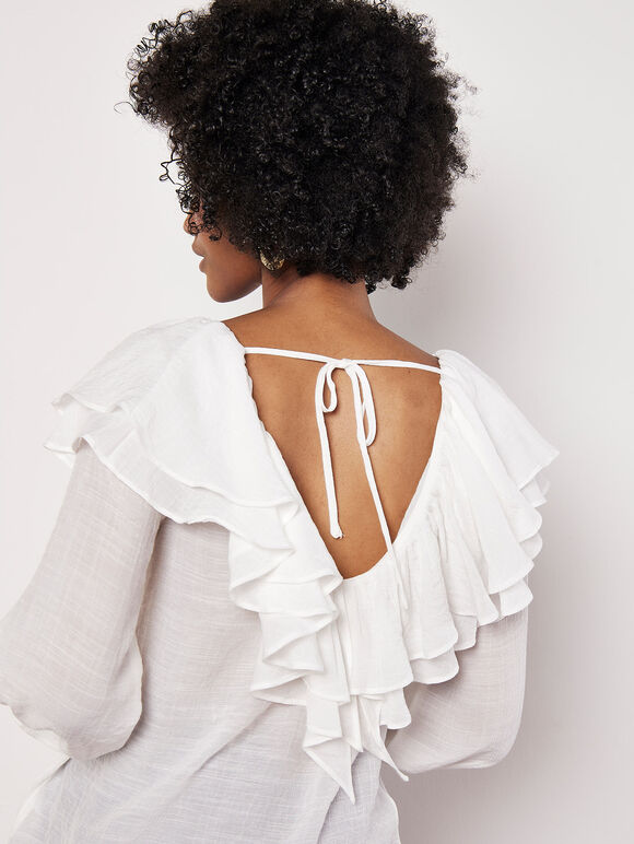 Ruffle Collar Blouse, White, large