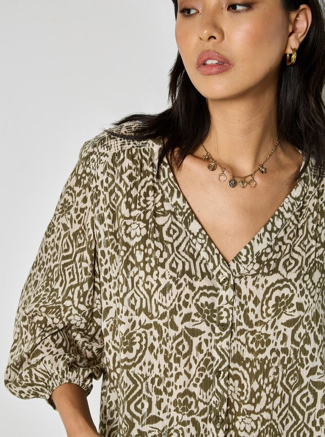 Ikat Shimmer Blouse, Khaki, large