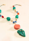 Beaded Leaf Pendant Cord Necklace, Green, large